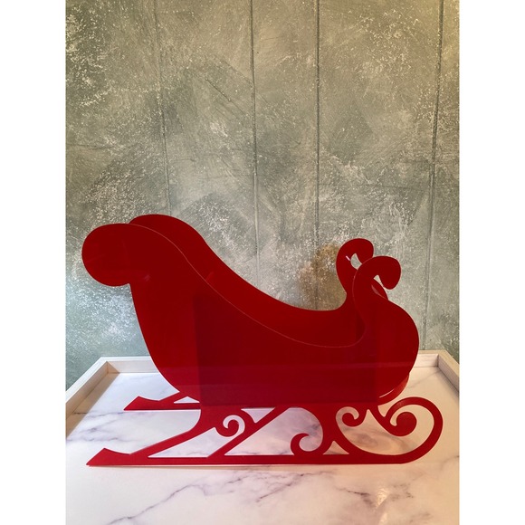Red Sleigh Tabletop Decor Christmas Holiday Decoration Centerpiece - Picture 1 of 6